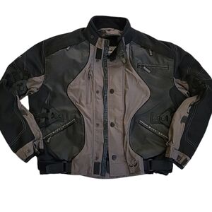 Men's Black and Taupe Motorcycle Jacket